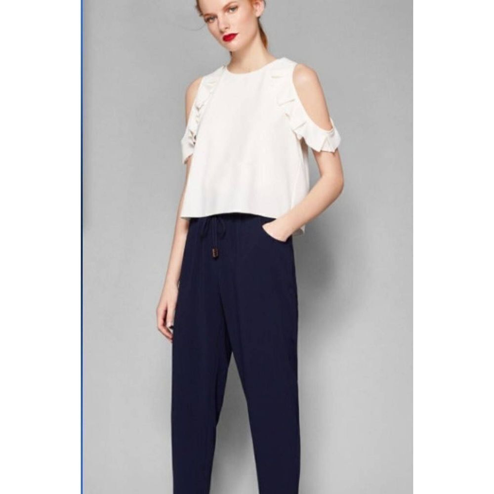 Ted Baker Lulay Cold Shoulder Jumpsuit, Navy/White sz 0